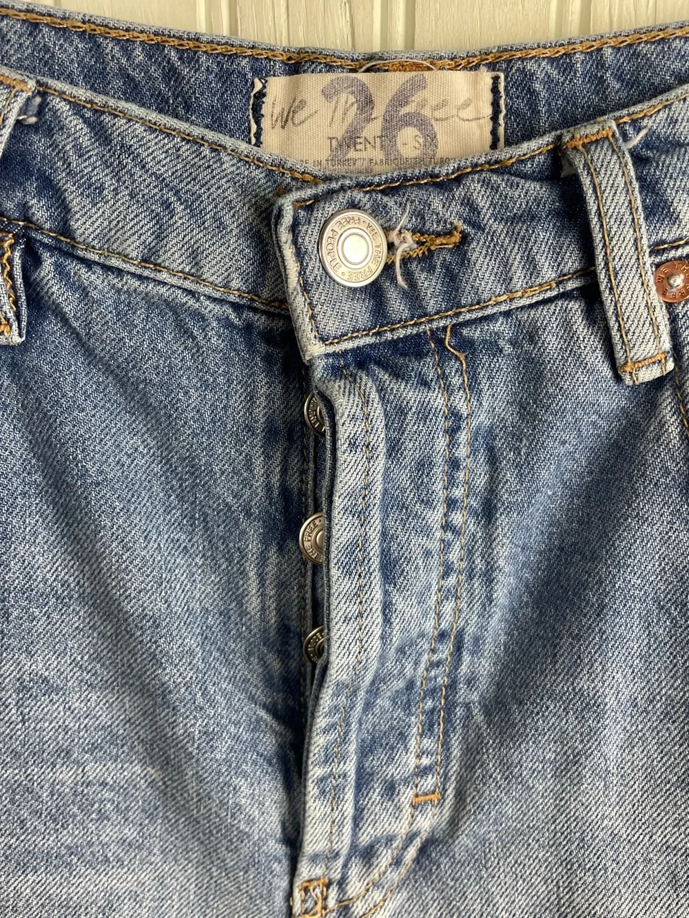 Free People New Dawn Flare Jeans Size 26 Distressed Denim Cotton We the Free
